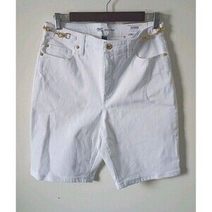 INC International Concepts White High Rise Chain Bermuda Shorts Size 12